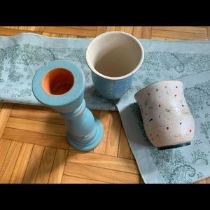 2 handmade and painted cup. Candle stick hold.
